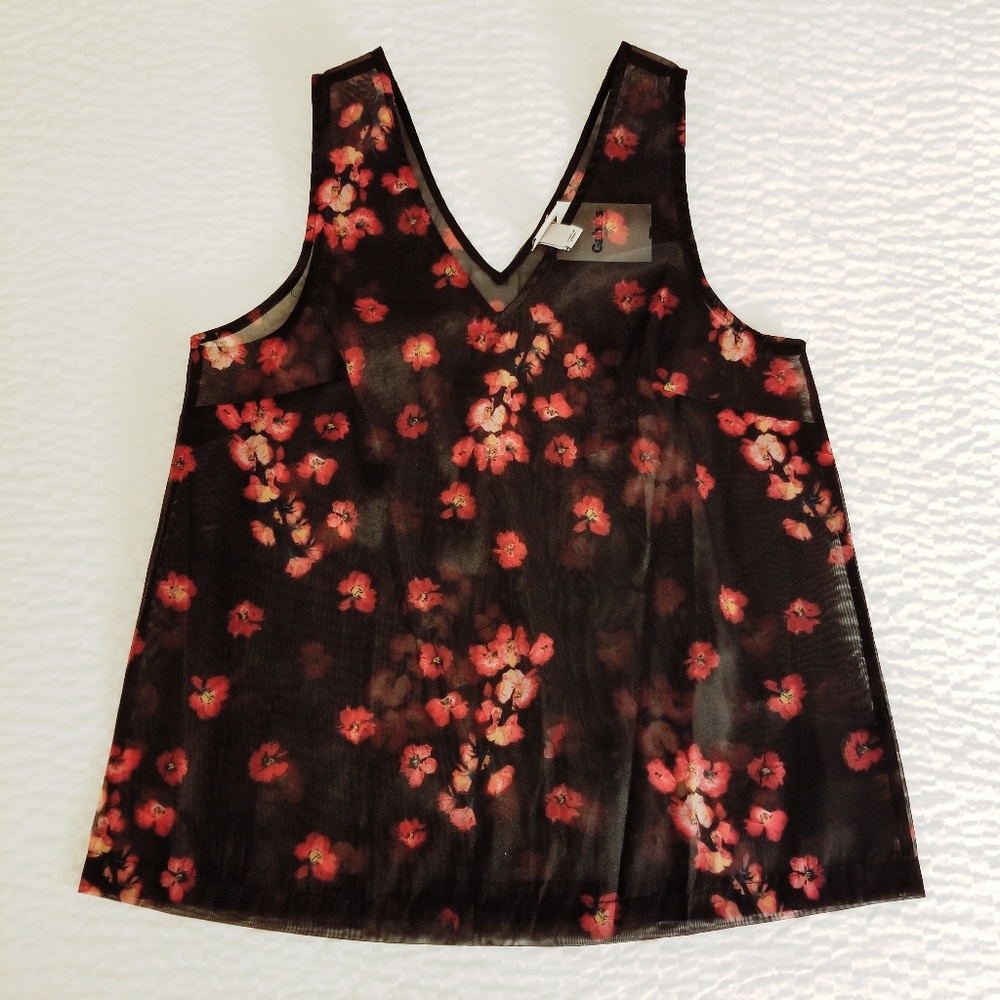 A New Day Black Floral Sheer Top